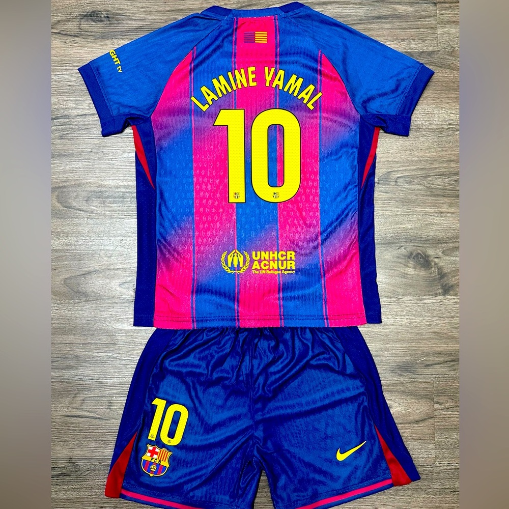 Youth Lamine Yamal #10 Nike Jersey + Shorts Kit 25-26’ Kids Soccer Sets (SMALL)